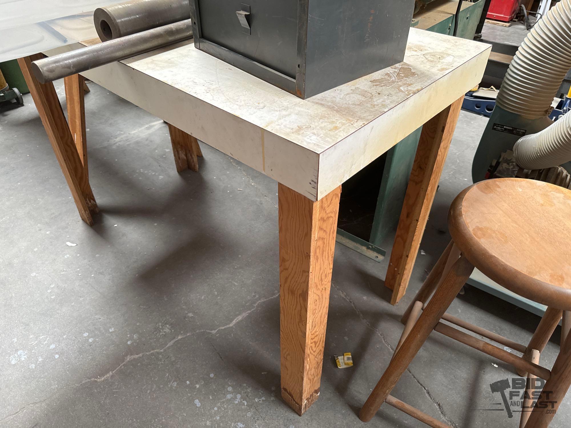 Table, Totes, Metal Tubes and Metal Box