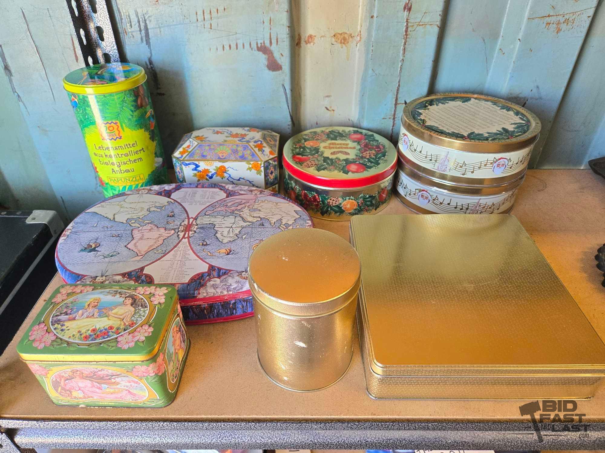(9) Metal Tin Boxes With Lids