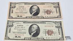 (3) 1929 $10 Red Seal Dollar Banknote