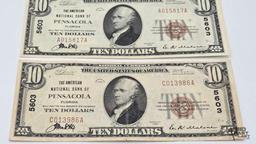 (3) 1929 $10 Red Seal Dollar Banknote