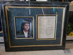 Framed Michael Jackson Photo and Signed Application and Agreement for Certificate of Compliance