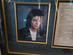 Framed Michael Jackson Photo and Signed Application and Agreement for Certificate of Compliance