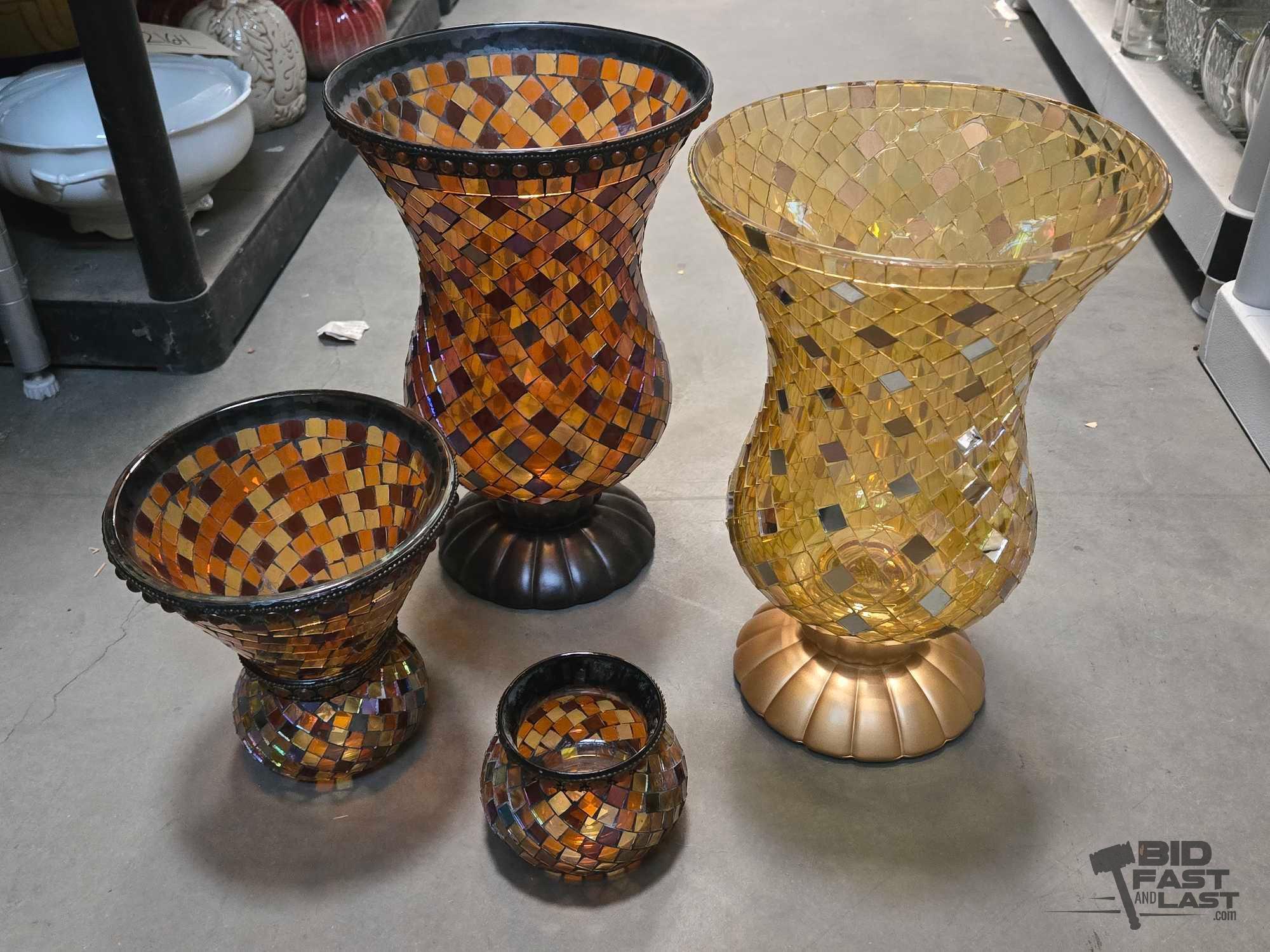(5) PartyLite Mosaic Tile Glass