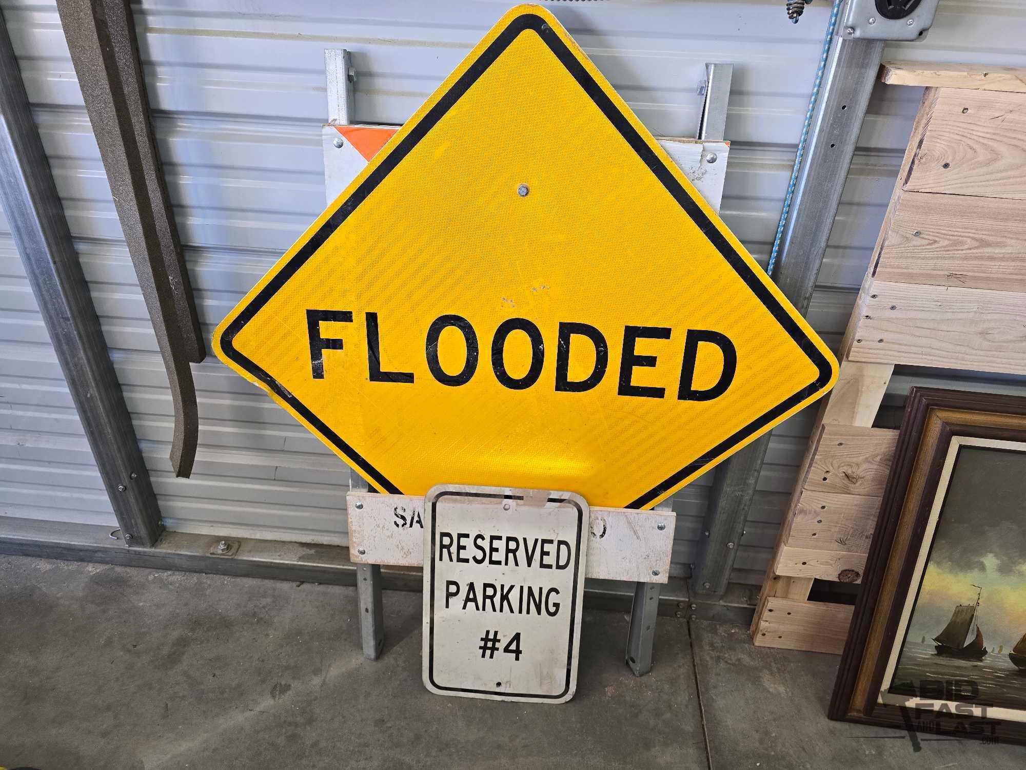 Flooded and Reserved Parking #4 Metal Signs
