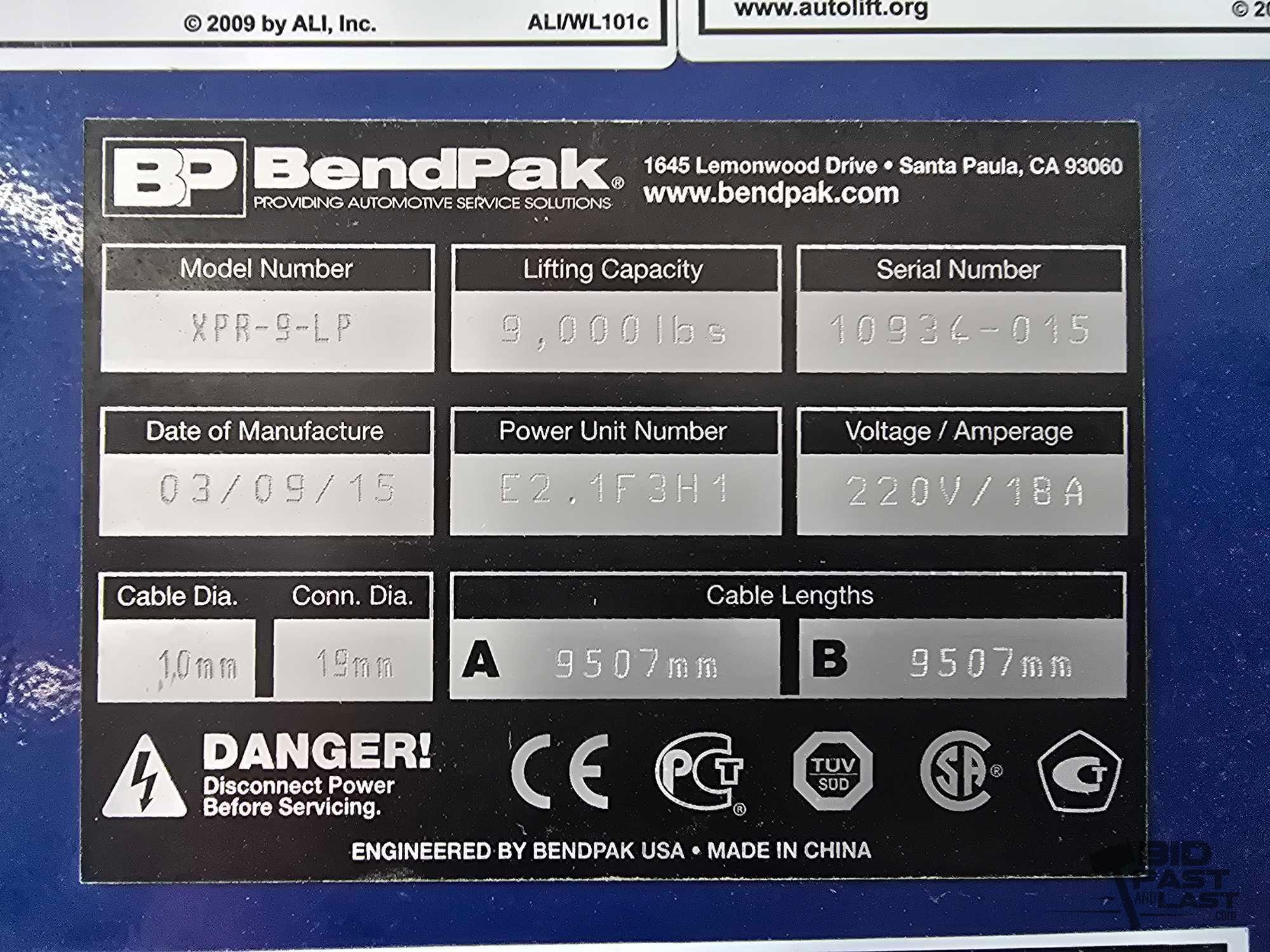 BendPak XPR-9-LP 2 Post Lift