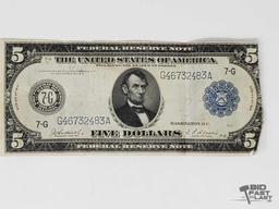 1914 U.S. Blue Seal $5 Federal Reserve Note