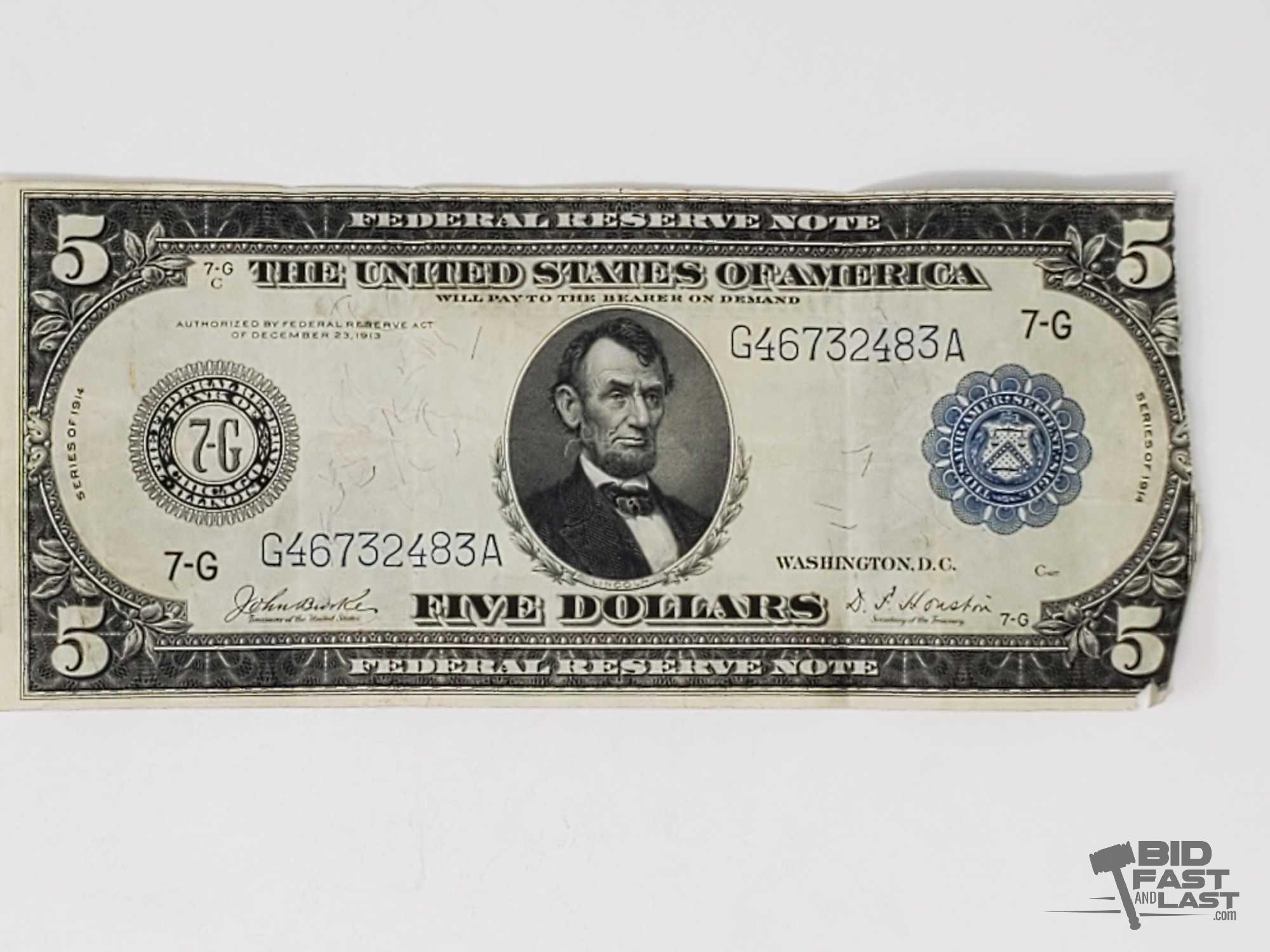 1914 U.S. Blue Seal $5 Federal Reserve Note
