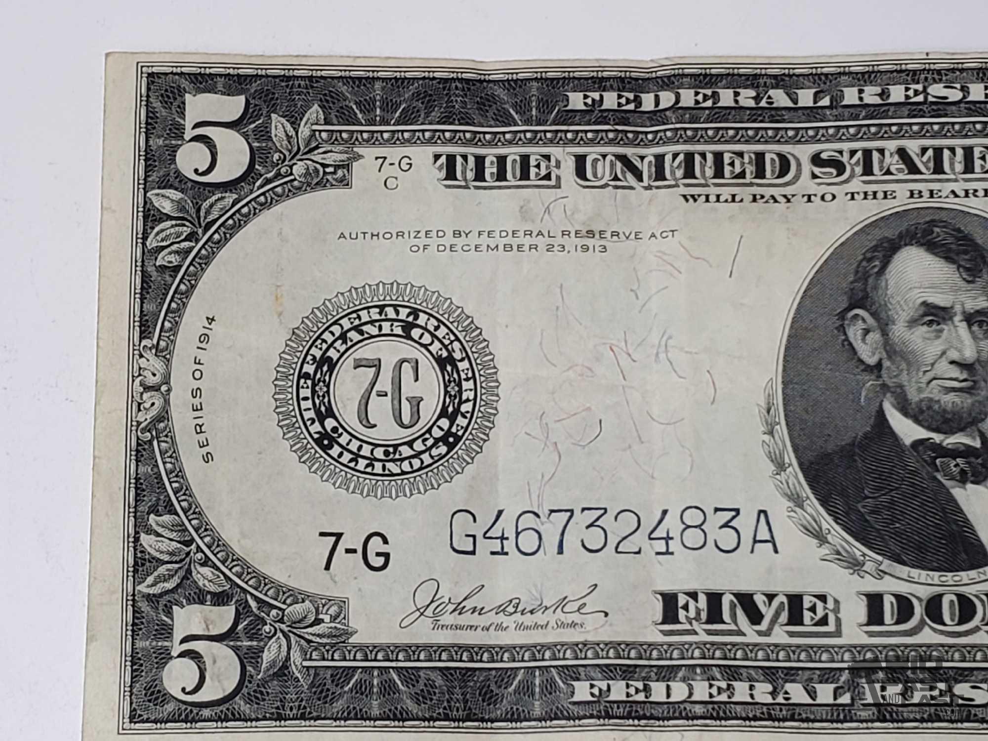 1914 U.S. Blue Seal $5 Federal Reserve Note