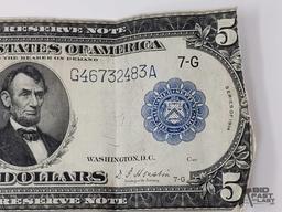1914 U.S. Blue Seal $5 Federal Reserve Note