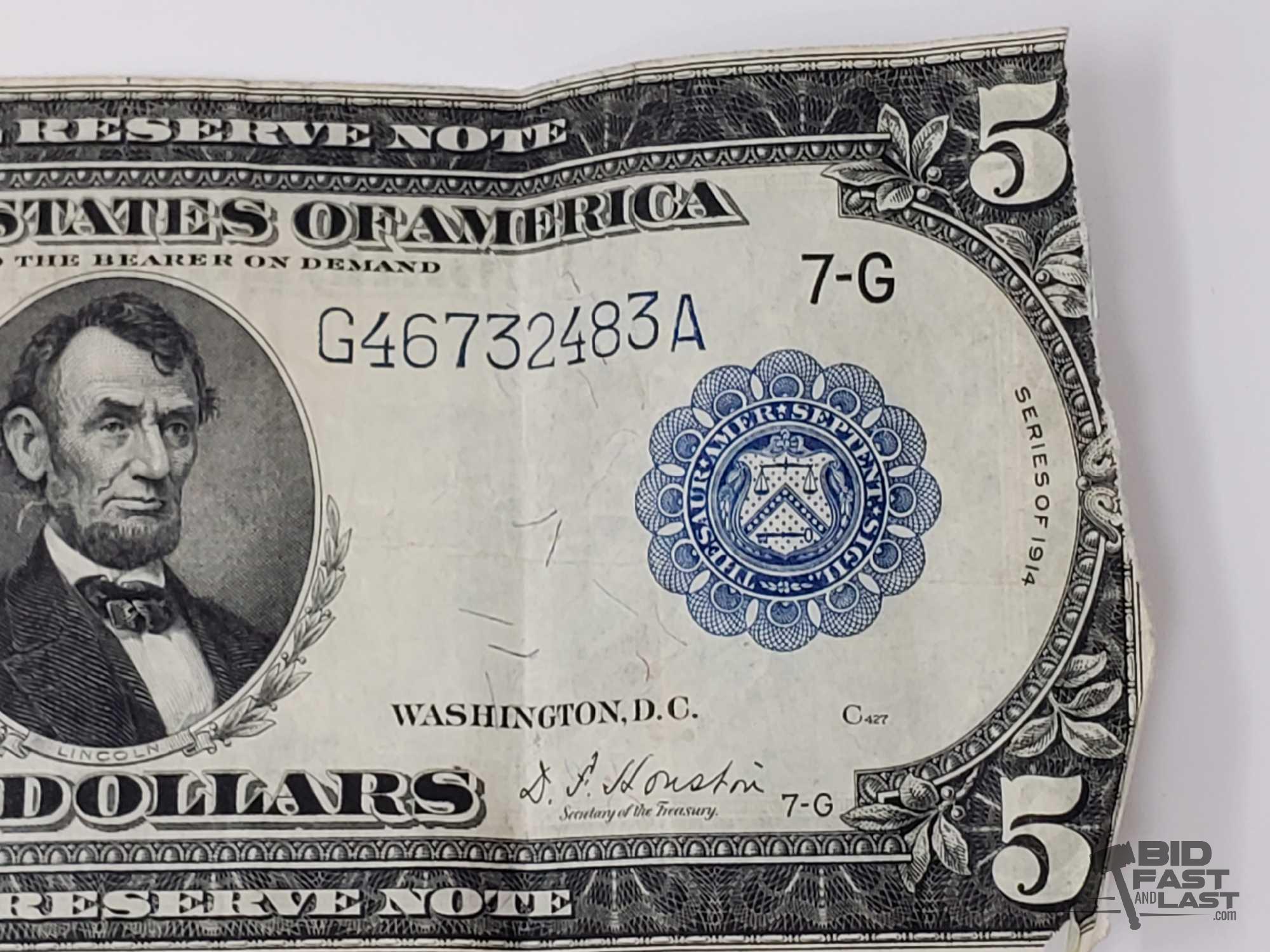 1914 U.S. Blue Seal $5 Federal Reserve Note