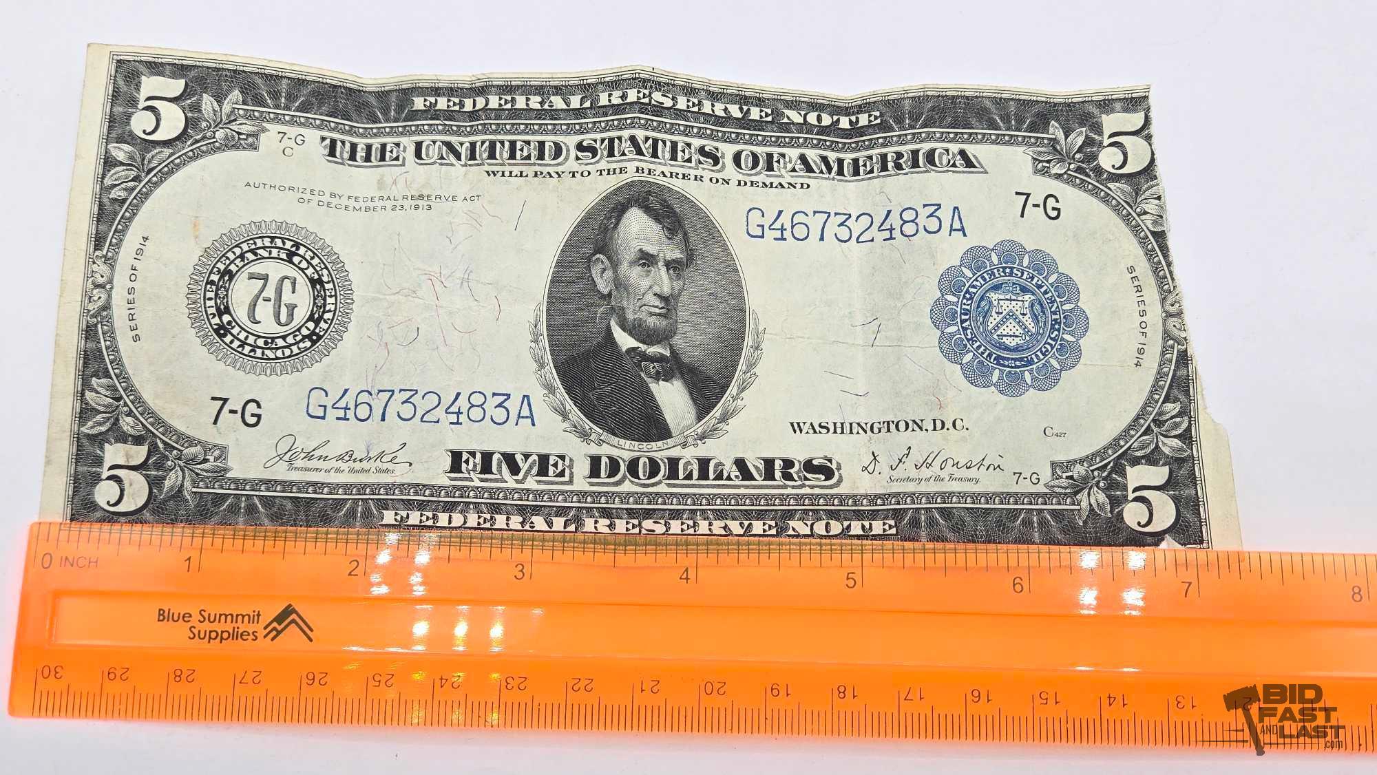 1914 U.S. Blue Seal $5 Federal Reserve Note
