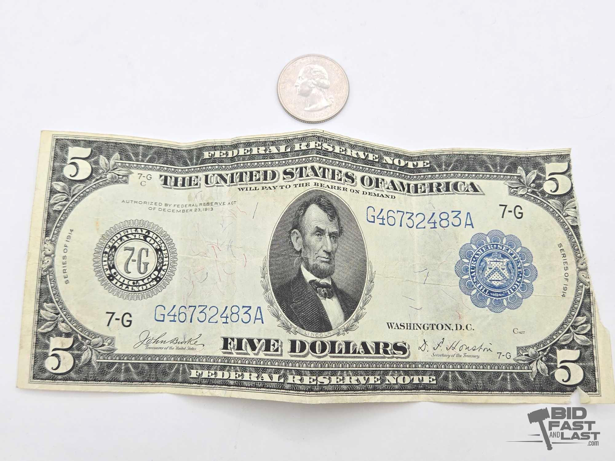 1914 U.S. Blue Seal $5 Federal Reserve Note