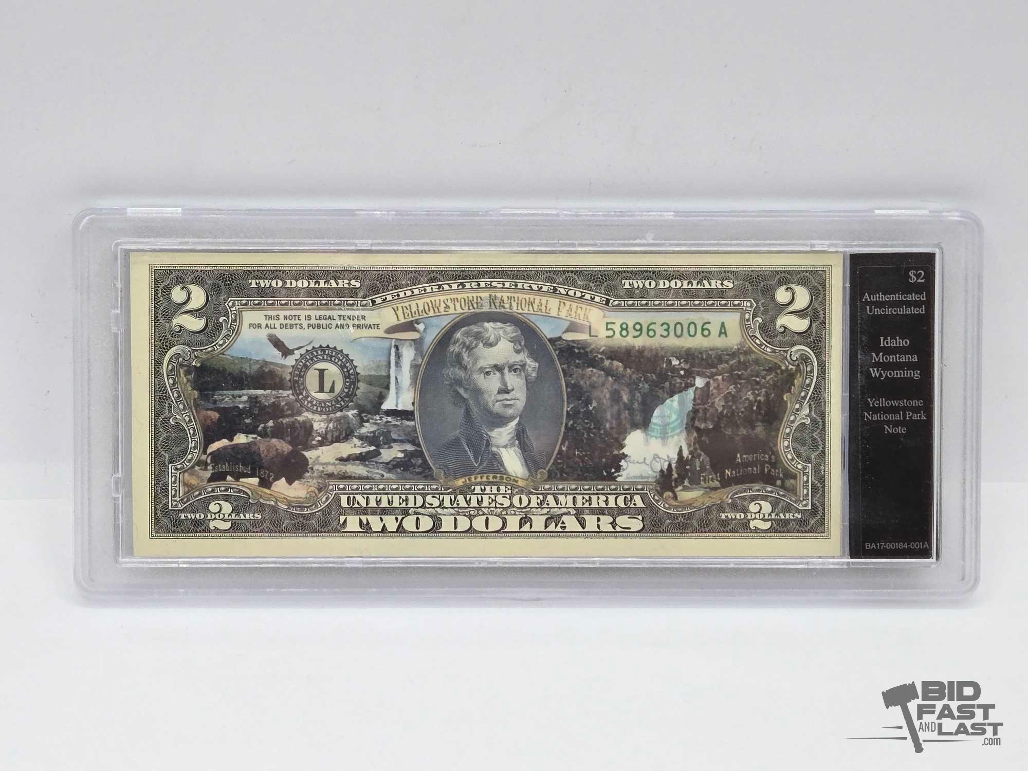 Authenticated Uncirculated $2 Idaho, Montana, Wyoming-Yellowstone National Park Note