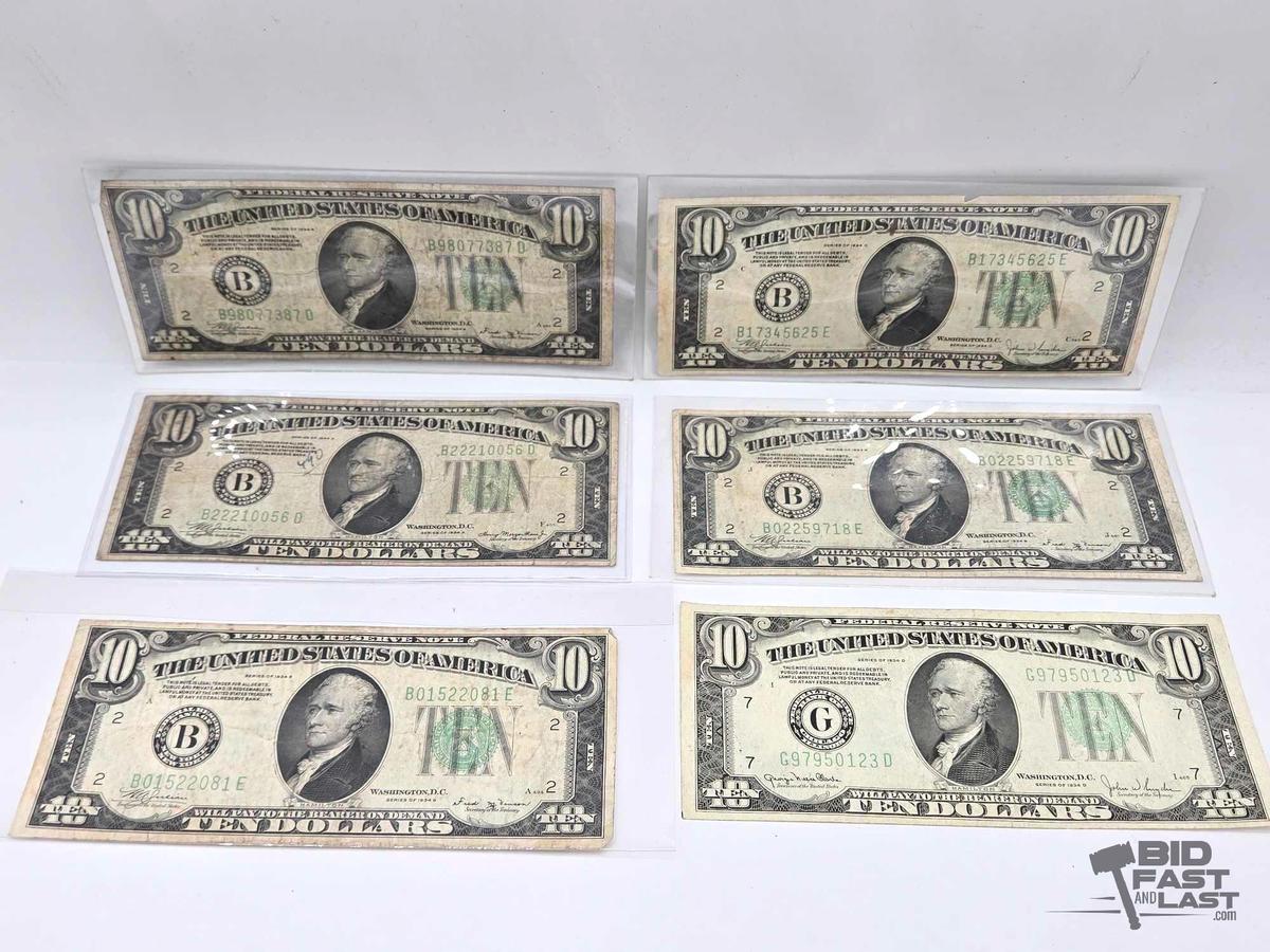 (6) 1934 $10 Federal Reserve Notes