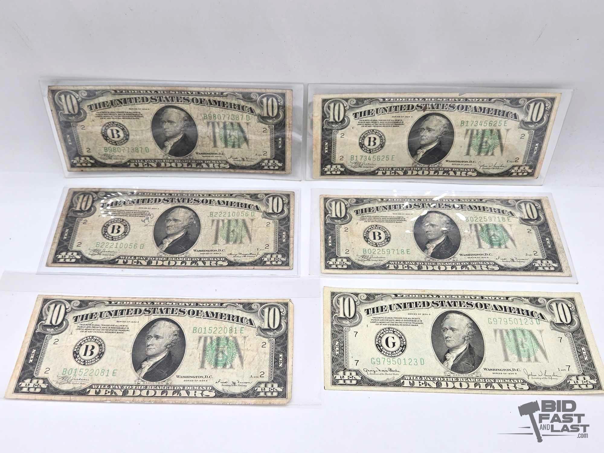 (6) 1934 $10 Federal Reserve Notes