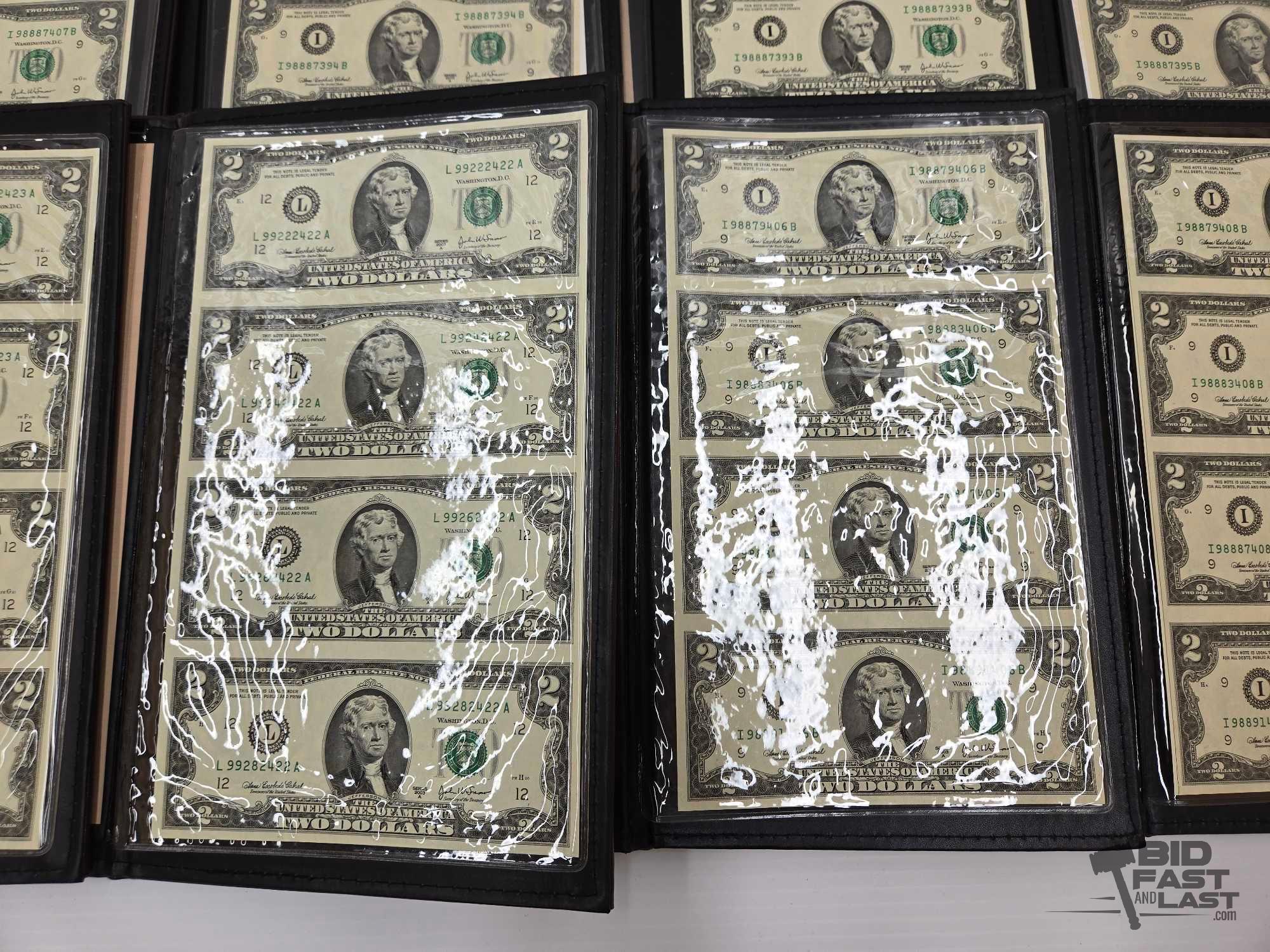 (12) Albums of Uncirculated & Uncut $2 Dollar Bank Notes