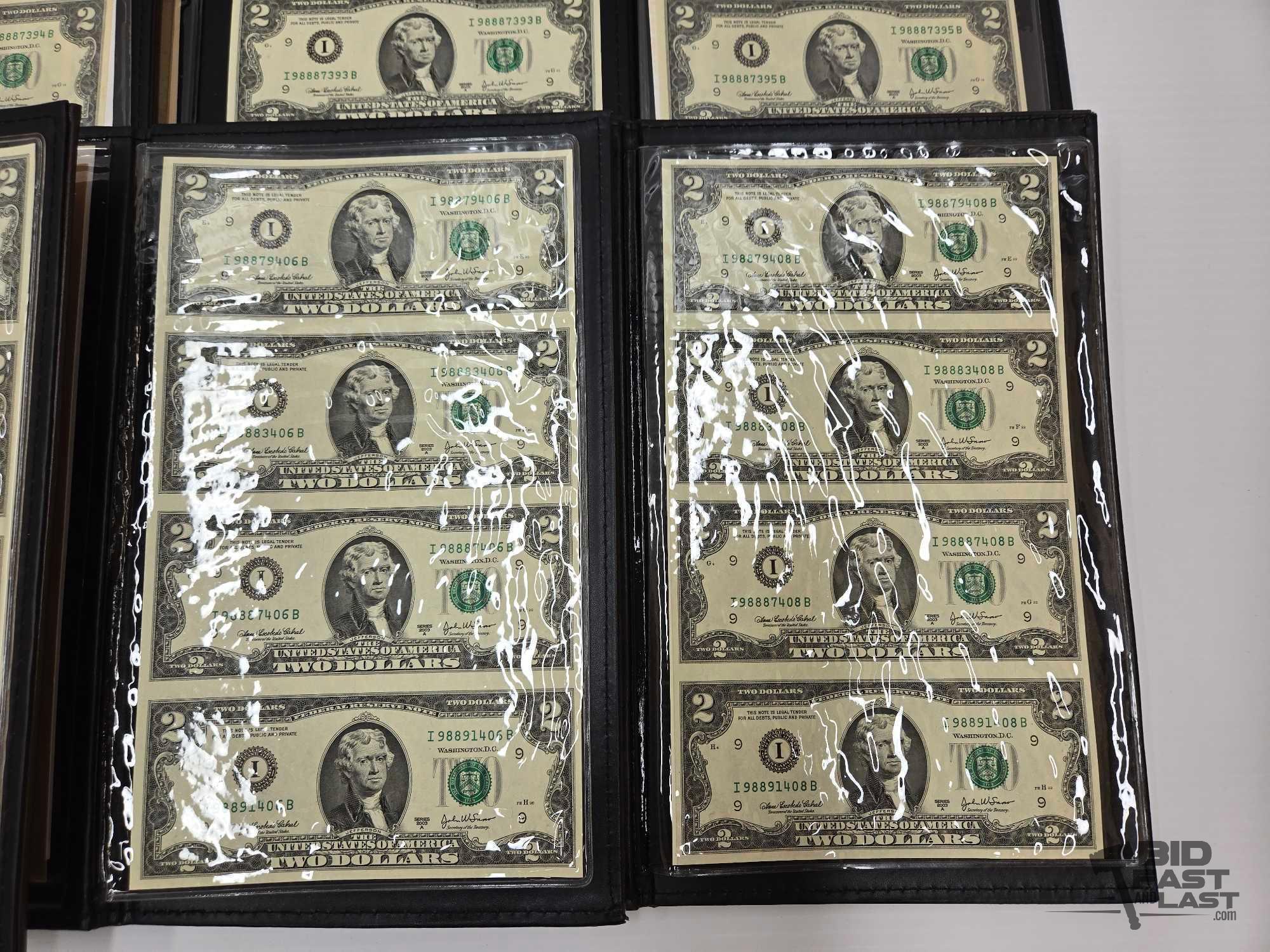 (12) Albums of Uncirculated & Uncut $2 Dollar Bank Notes