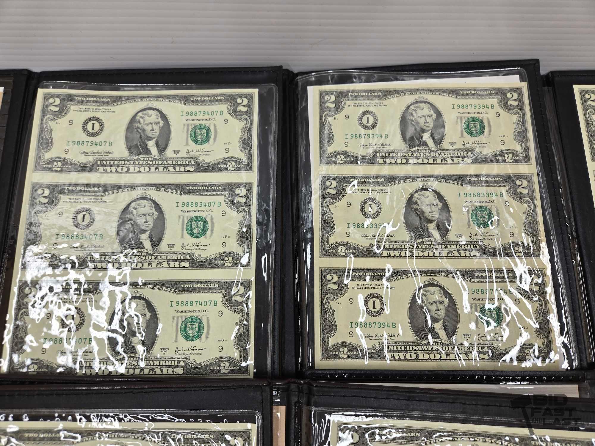 (12) Albums of Uncirculated & Uncut $2 Dollar Bank Notes