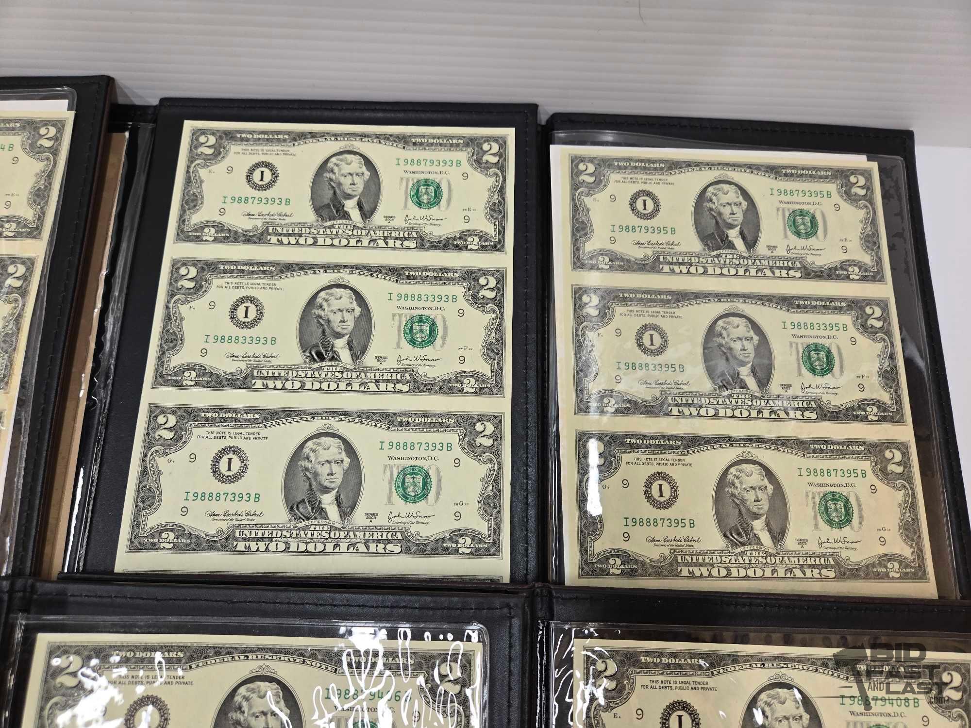 (12) Albums of Uncirculated & Uncut $2 Dollar Bank Notes
