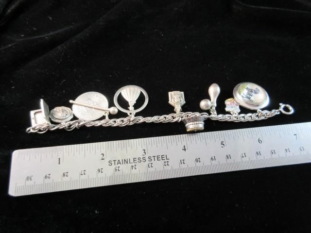 Sterling Silver Charm Bracelet with Many Sterling Silver Charms