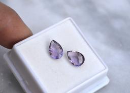 3.06 Carat Matched Pair of Checkerboard Cut Amethyst