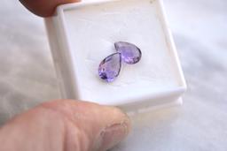 3.24 Carat Matched Pair of Pear Checkerboard Cut Amethyst