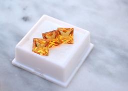 13.46 Carat Matched Trio of Princess Cut Citrines