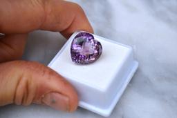 19.27 Carat Beautiful Heart Checkerboard Cut Amethyst