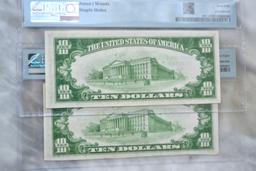 Lot of 2 Nearly Sequential 1929 $10 Bills Graded 58 and 64