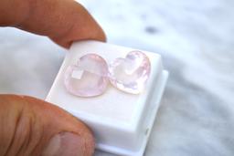 22.78 Carat Near Matched Pair of Heart Shaped Rose Quartz