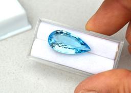 16.20 Carat Pear Cut Swiss Blue Topaz