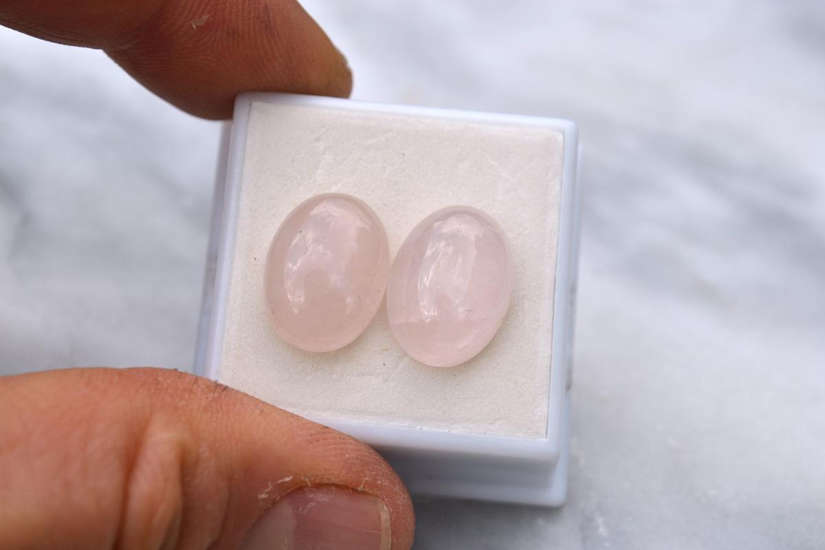 18.20 Carat Matched Pair of Rose Quartz