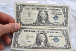 Set of 2, 1957 $1 Silver Certificate Notes -- Nearly Uncirculated