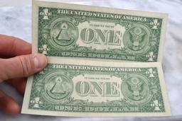 Set of 2, 1957 $1 Silver Certificate Notes -- Nearly Uncirculated