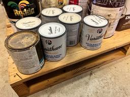 PALLET OF VARIOUS STAINS AND FINISHES