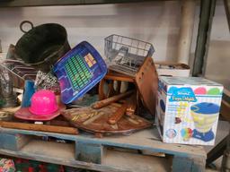 Lot w Household items, Dish Rack, Dishes, Lean Fat Grill (Shelf Not Included)