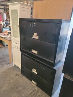 Lot w/(2) Wide File Cabinets & White Cabinet