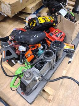 Pallet with Industrial Tools, Vise, Ryobi Circular Saw, Hand Drills, Misc. Tools