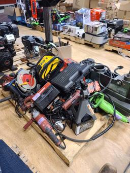 Pallet with Industrial Tools, Vise, Ryobi Circular Saw, Hand Drills, Misc. Tools