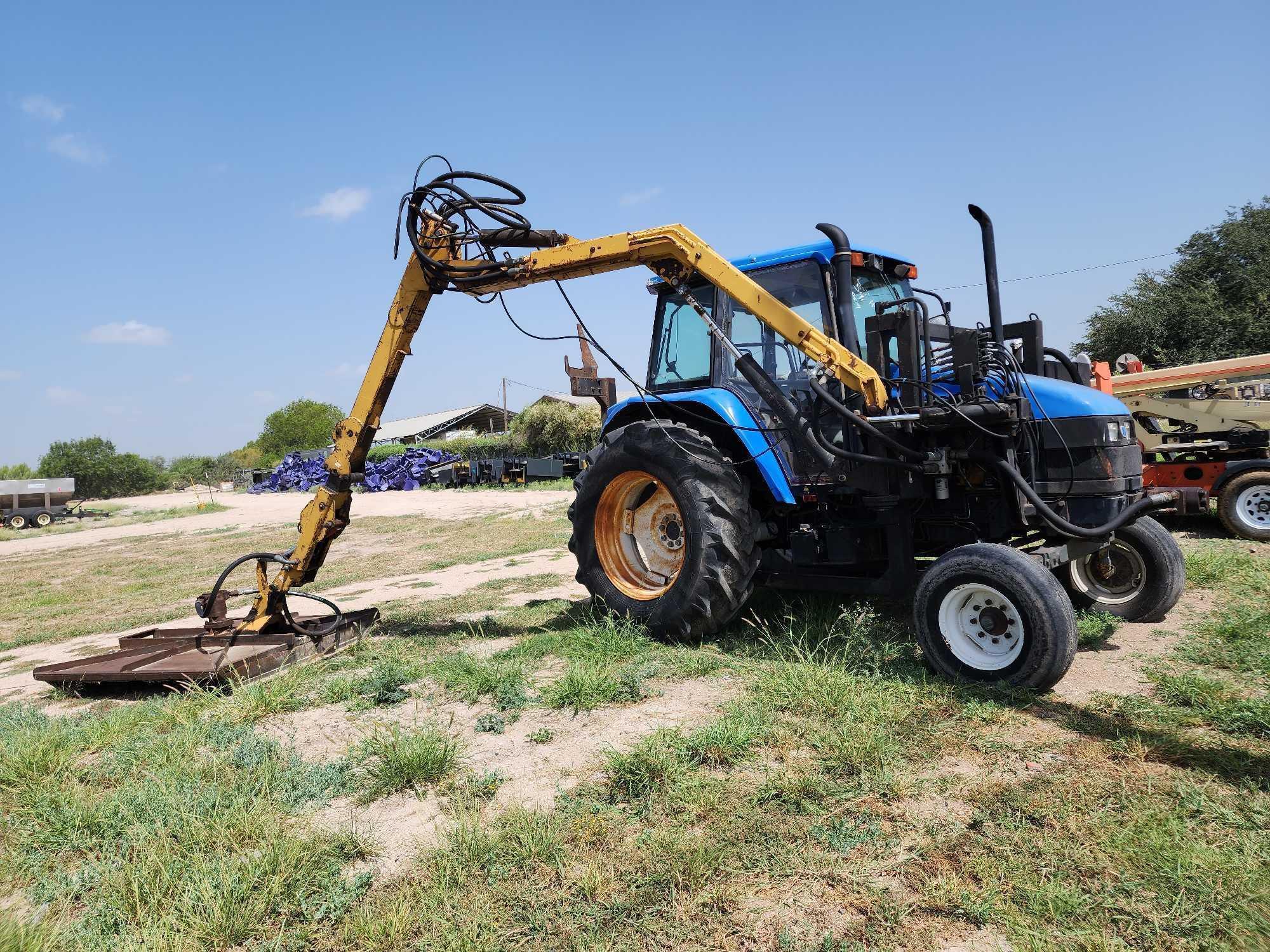 New Holland Model TS100 Tractor w/Shredder and Boom Attachment, Srl. #05418