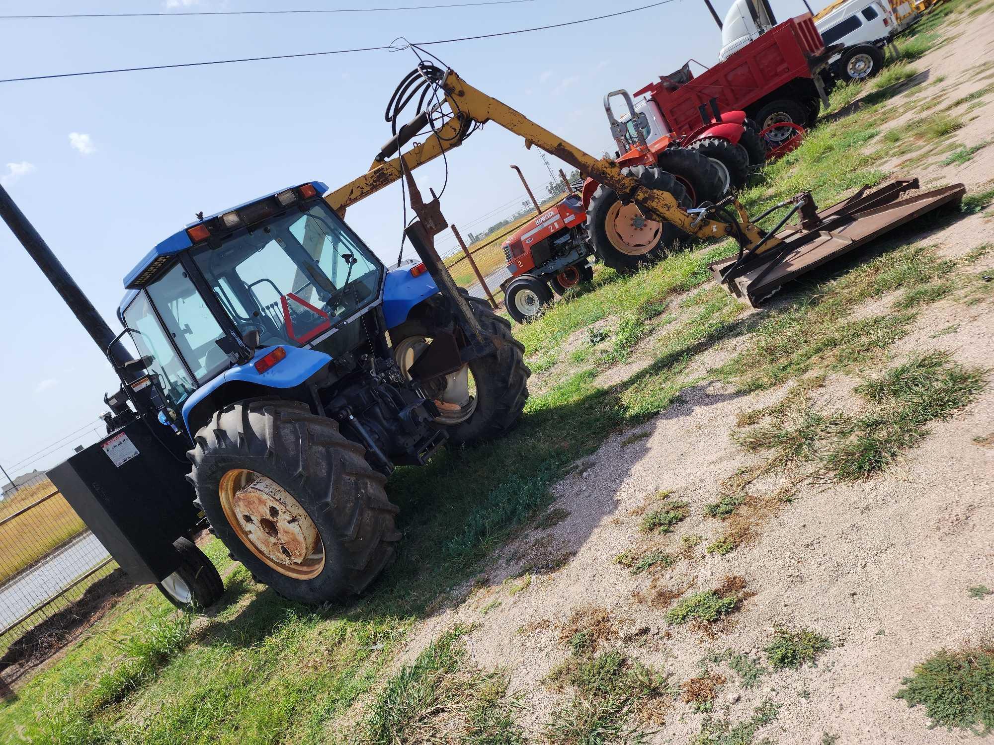 New Holland Model TS100 Tractor w/Shredder and Boom Attachment, Srl. #05418