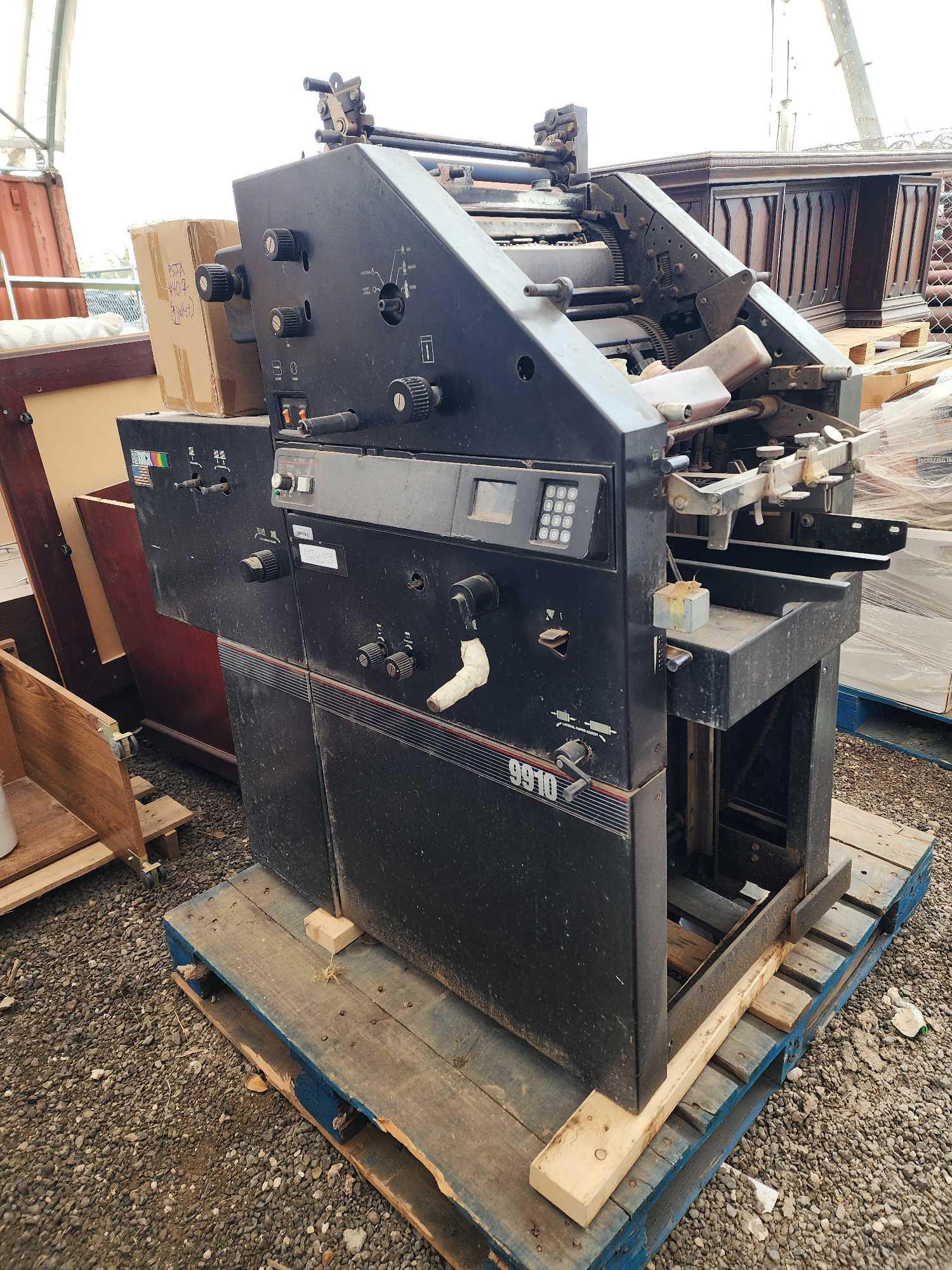 AB Dick 9910 Single Color Offset Printing Press, (1) Box w/ Printing Press Parts