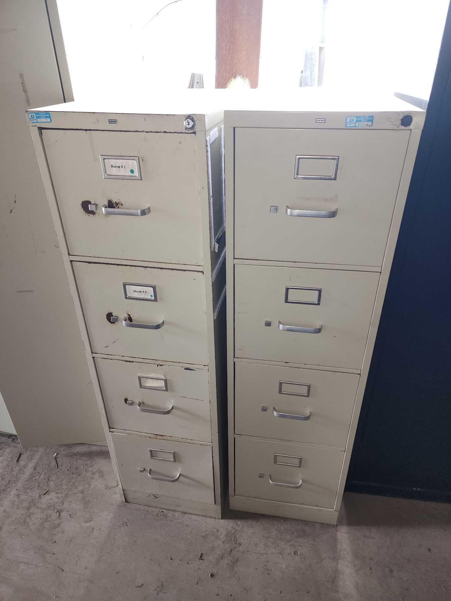 (2) 4 Drawer Metal File Cabinets, (3) 2 Door Metal Cabinets