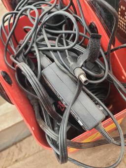 Group of Laptop Chargers, (6) Orange Plastic Carriers