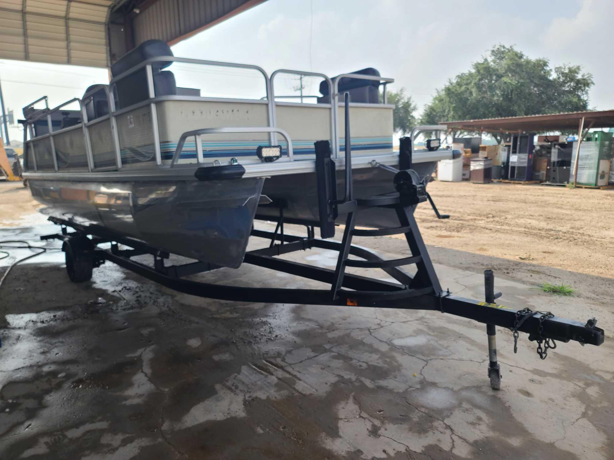 1999 Voyager Pontoon Boat, #VOY16064C999 w/1999 Honda Motor, #2002910 and Boat Trailer