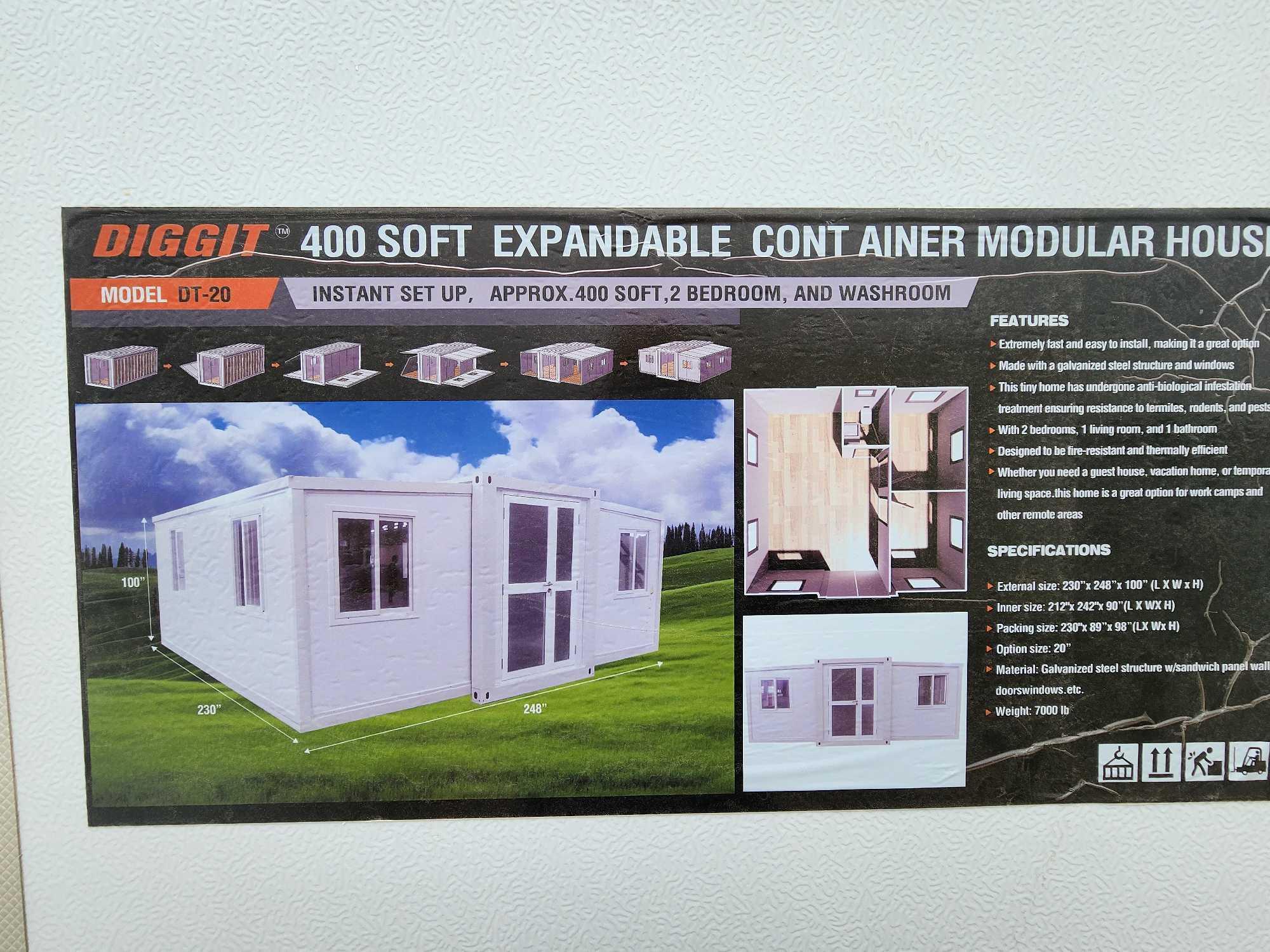 2024 Unused Diggit Model DT-20 400 Sq. Ft. Expandable Container Modular House Door Has Broken Glass)