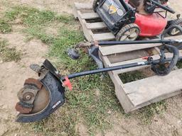 (1) Yard Machines Lawn Mower, (2) Weed Eaters......on Pallet