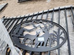 2024 Unused Greatbear 20ft. Bi-Parting Iron Gate with Deer Artwork In Middle of Gate Frame