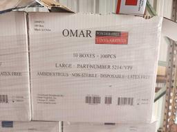 Boxes of Omar Powder-Free Vinyl Gloves on 2 Pallets