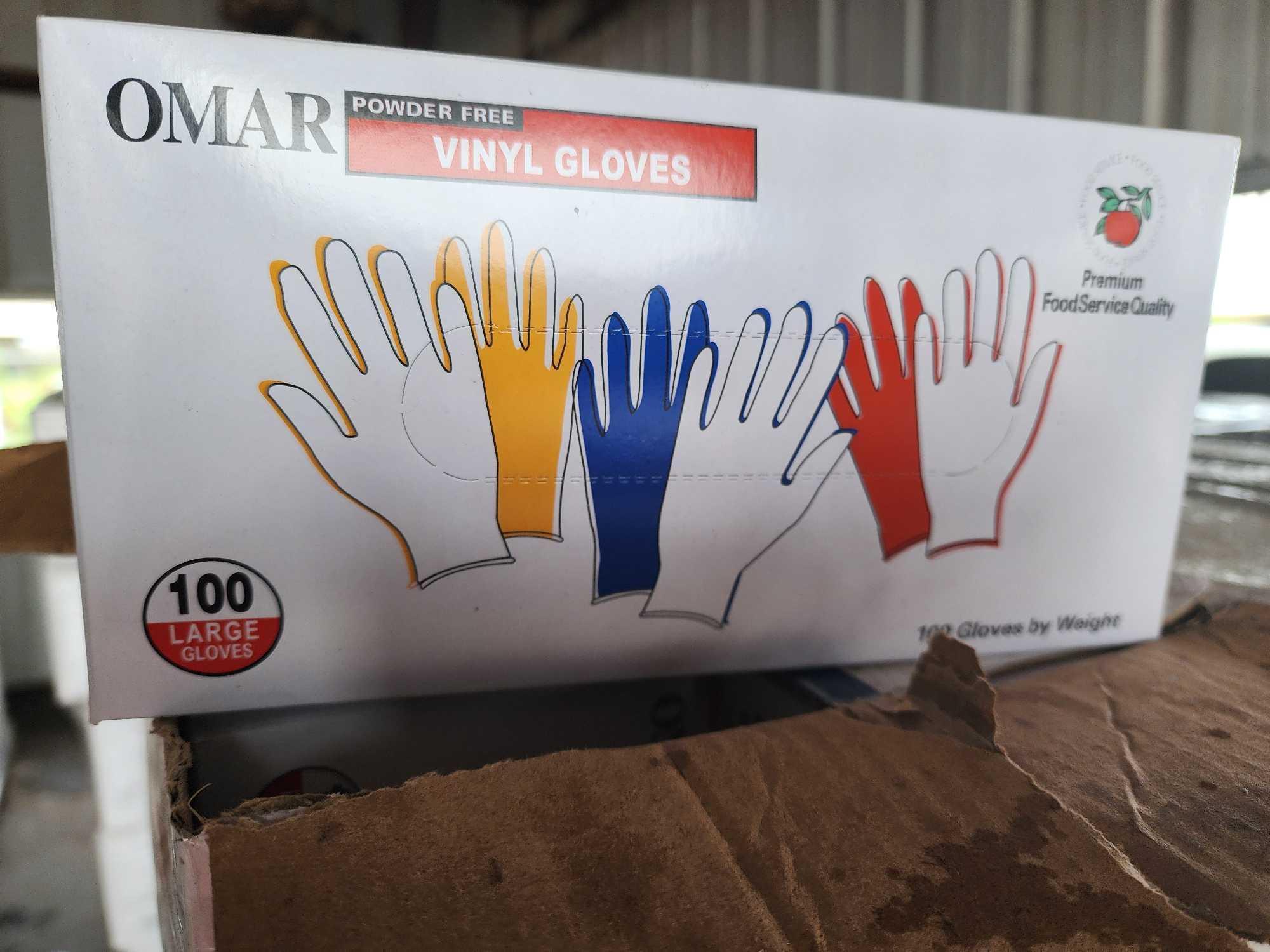 Boxes of Omar Powder-Free Vinyl Gloves on 2 Pallets